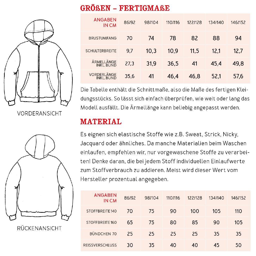 Papierschnittmuster Sveatjacke Lou Gr. 86-152